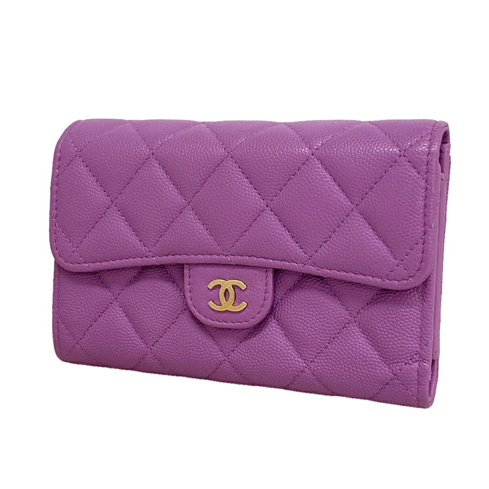 CHANEL Purple Caviar Leather Wallet